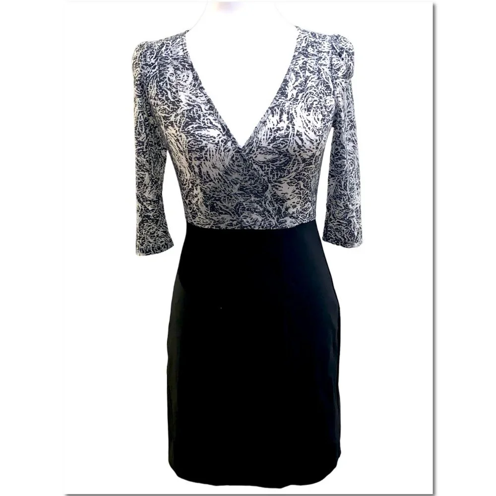 Express Black & Gray Faux Wrap Burnout Body Con Cocktail Dress Size Small EUC - Picture 6 of 8